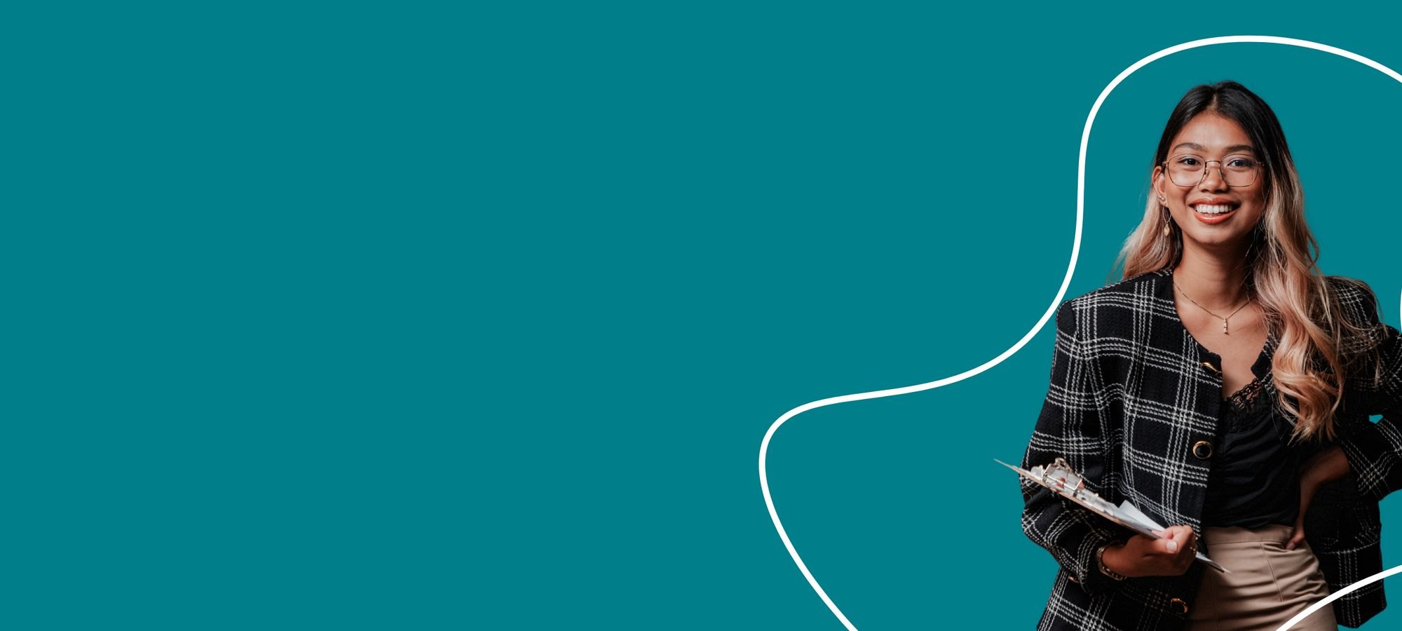 Portrait of a professional on a teal background